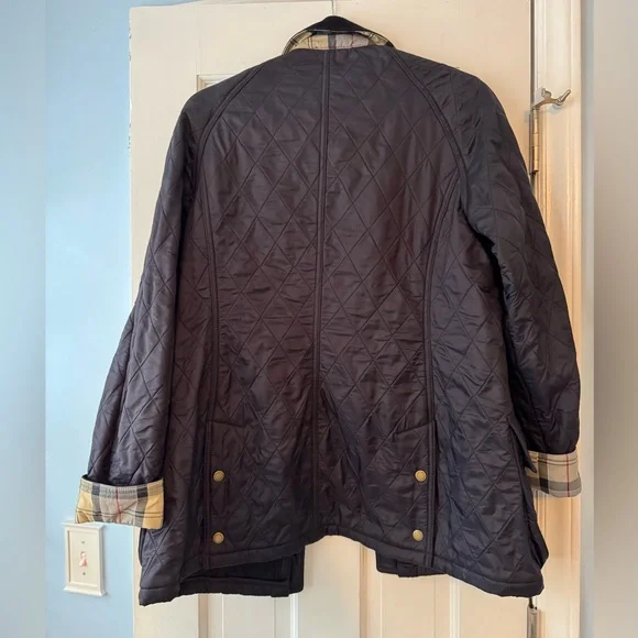 Navy Barbour Quilted Utility Jacket with Plaid Accents - Picture 3 of 3